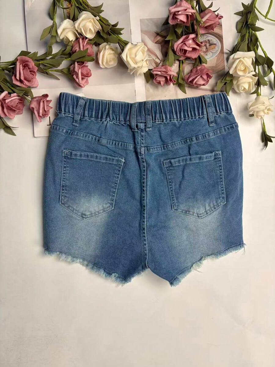 Womens Elastic Waist Frayed He - огляд і ціна Shorts Denim Frayed