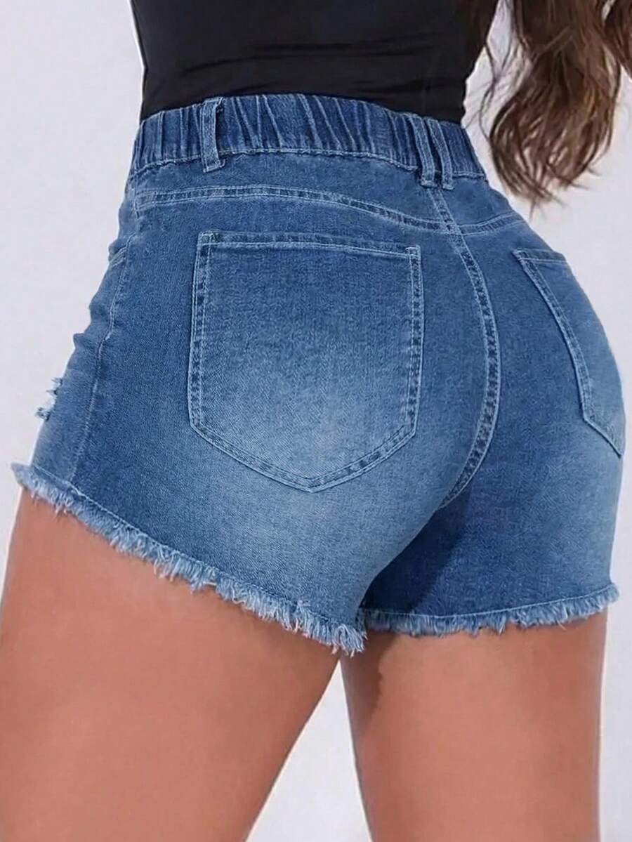 Womens Elastic Waist Frayed He - огляд і ціна Shorts Denim Frayed