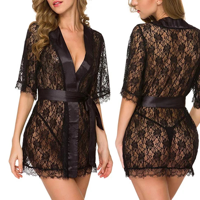 Nolia Floral Lace V-Neck Linge - огляд і ціна Kimono Sheer Floral